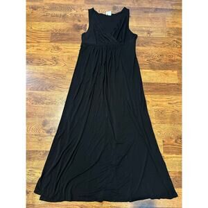 Matty M Women’s Soft Knit V‑Neck Split‑Hem Maxi Dress – Black – Size XL